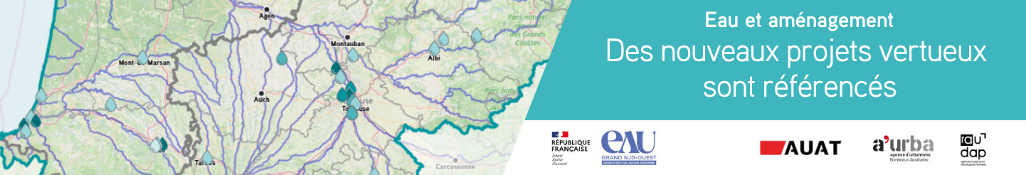observatoire eau et aménagement : visuel montrant la cartographie recensant les projets référencés