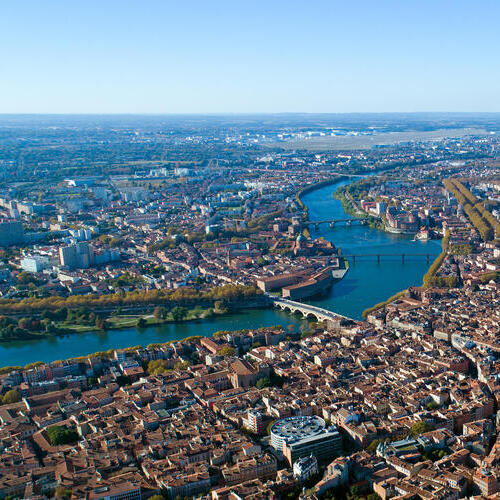 Aerial view of Toulouse city in Haute Garonne, France