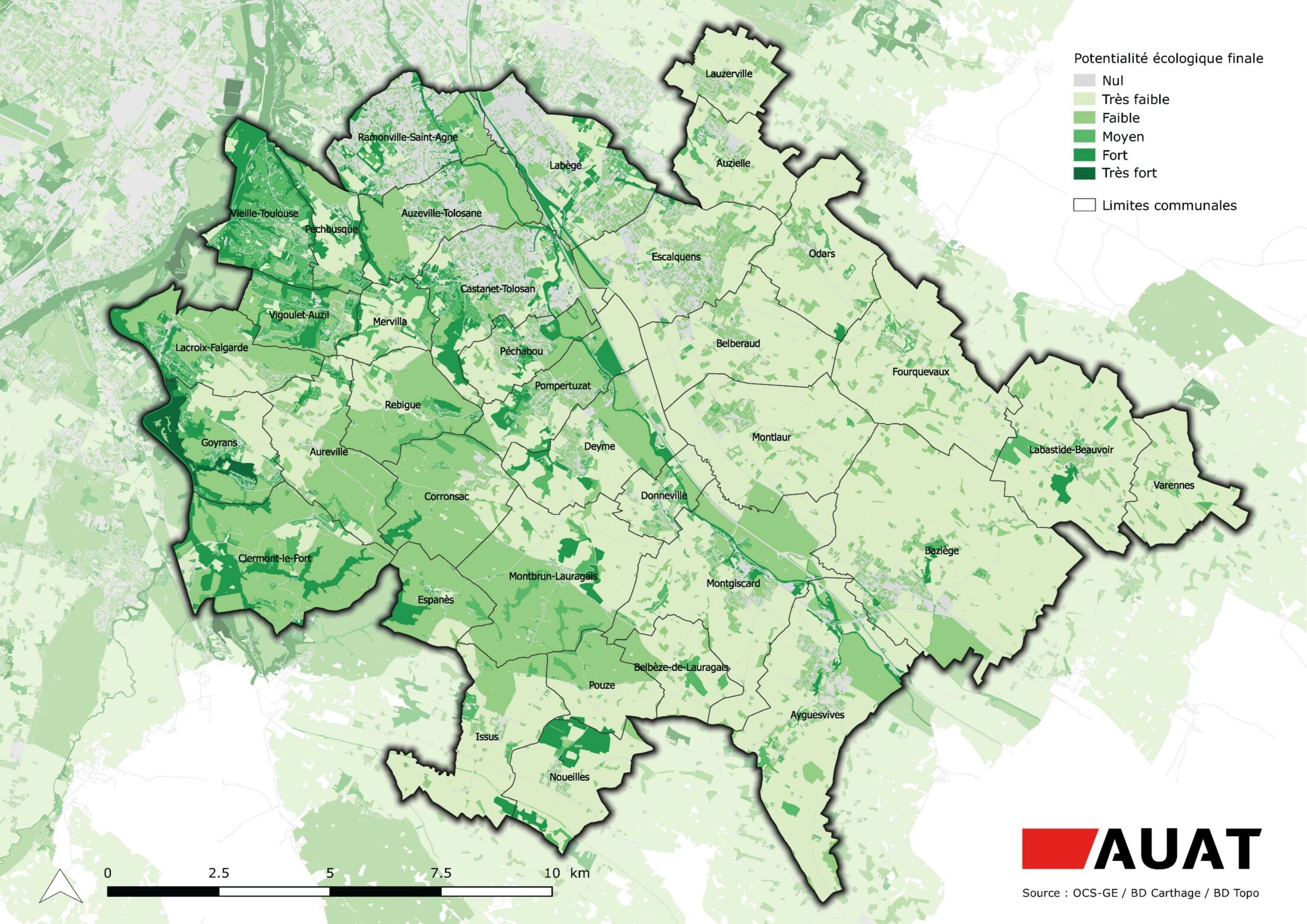 Carte sur les potentialités écologiques du Sicoval