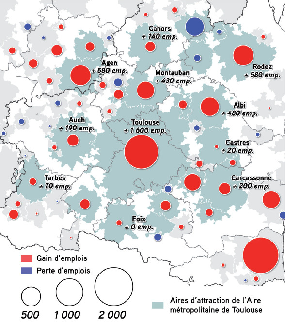 Cartographie de l'évolution de l'emploi dans la sphère productive au sein des villes de l'aire métropolitaine de Toulouse