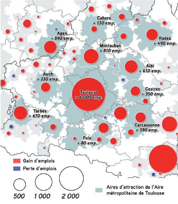 Cartographie de l'évolution de l'emploi dans la sphère résidentielle au sein des villes de l'aire métropolitaine de Toulouse