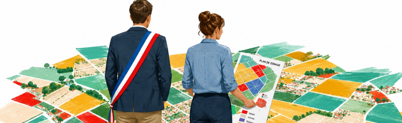 Visuel d'un maire face à un territoire